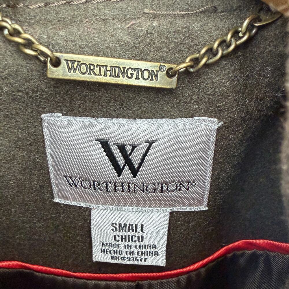 Vintage Worthington Wool Blend Coat Womens Small Green Military Double Breasted - Picture 7 of 14